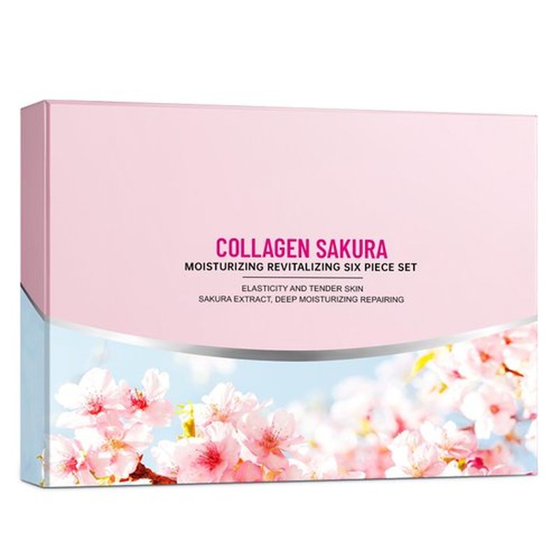 Sakura Skin Care Set for Teen Girls, Cherry Blossom Skincare Gift Set for Teens & Women, Moisturize & Repair Skin, 6 Pcs Collagen Skin Care Kits with Cleanser, Toner, Lotion, Serum, Cream & Eye Cream