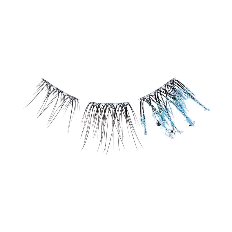 WICKED X FALSCARA False Eyelashes, Lash Extension Kit, ‘Shimmering Shine’, 10 Lash Clusters, 8mm-10mm, Natural Volume, Blue Glitter, Mini Bond, Green & Pink Mini Applicator