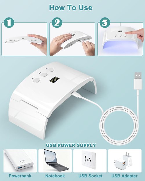 Lotifie UV Led Nail Lamp Curing Light Dryer for Gel Nails,Roomy but not Bulky Foldable Design, 3 Timers & LCD Display,for Gel Nail Polish Builder Rhinestone Glue (White Lamp Pro)