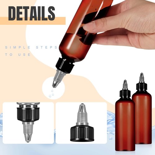 Barydat 24 Pcs 3.4 oz Amber Squeeze Bottle Twist Top Applicator Empty Hair Oiling Bottle with 4 Funnels Refillable Plastic Liquid Containers for Liquid Hair Oil Shampoo Lotion