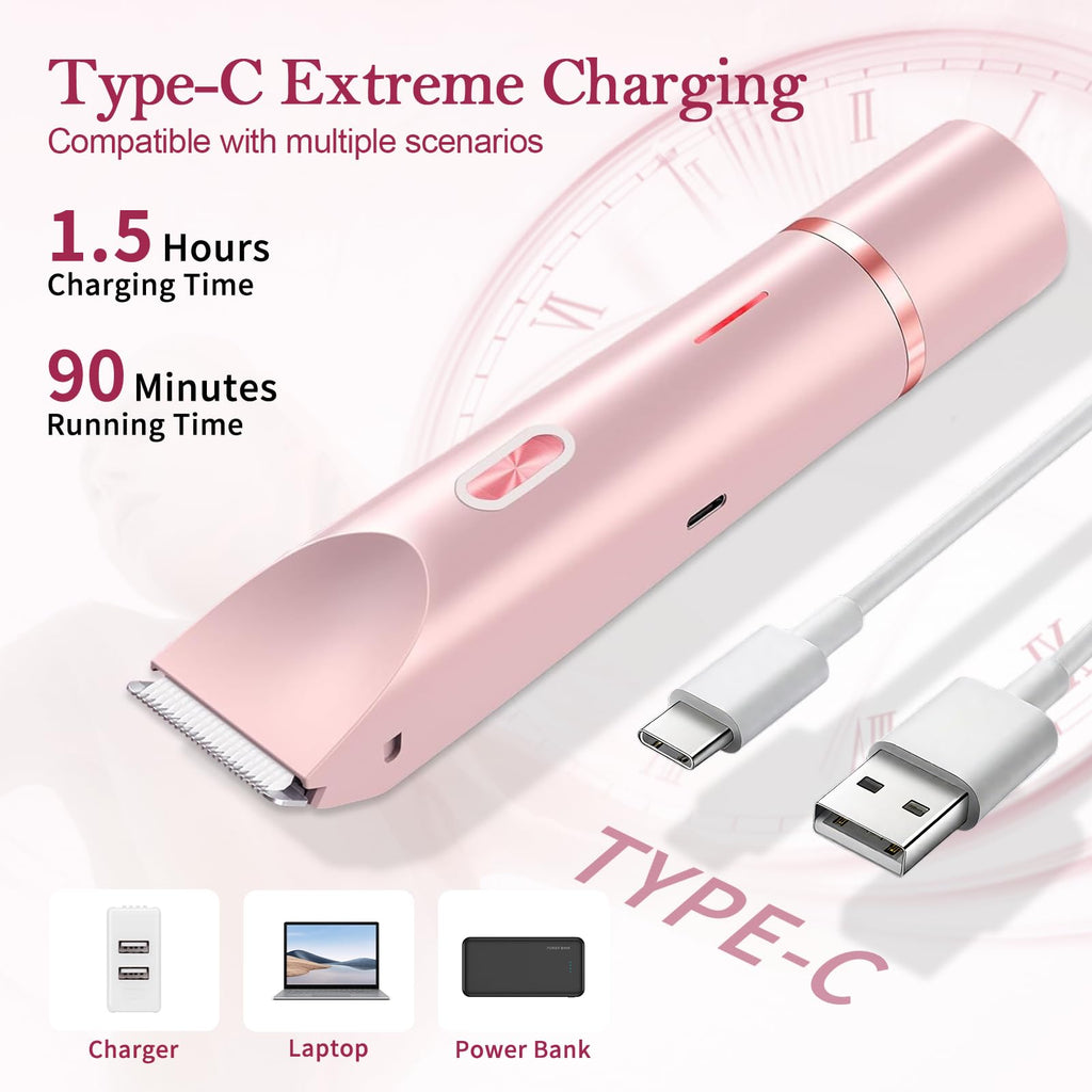 GlossLuxe Bikini Trimmer for Women, 2-in-1 Dual Head Shaver Women, IPX7 Waterproof Gentle Electric Razors for Sensitive Areas, Cordless Hair Removal for Shower & Travel, Holiday Gift (Pink)