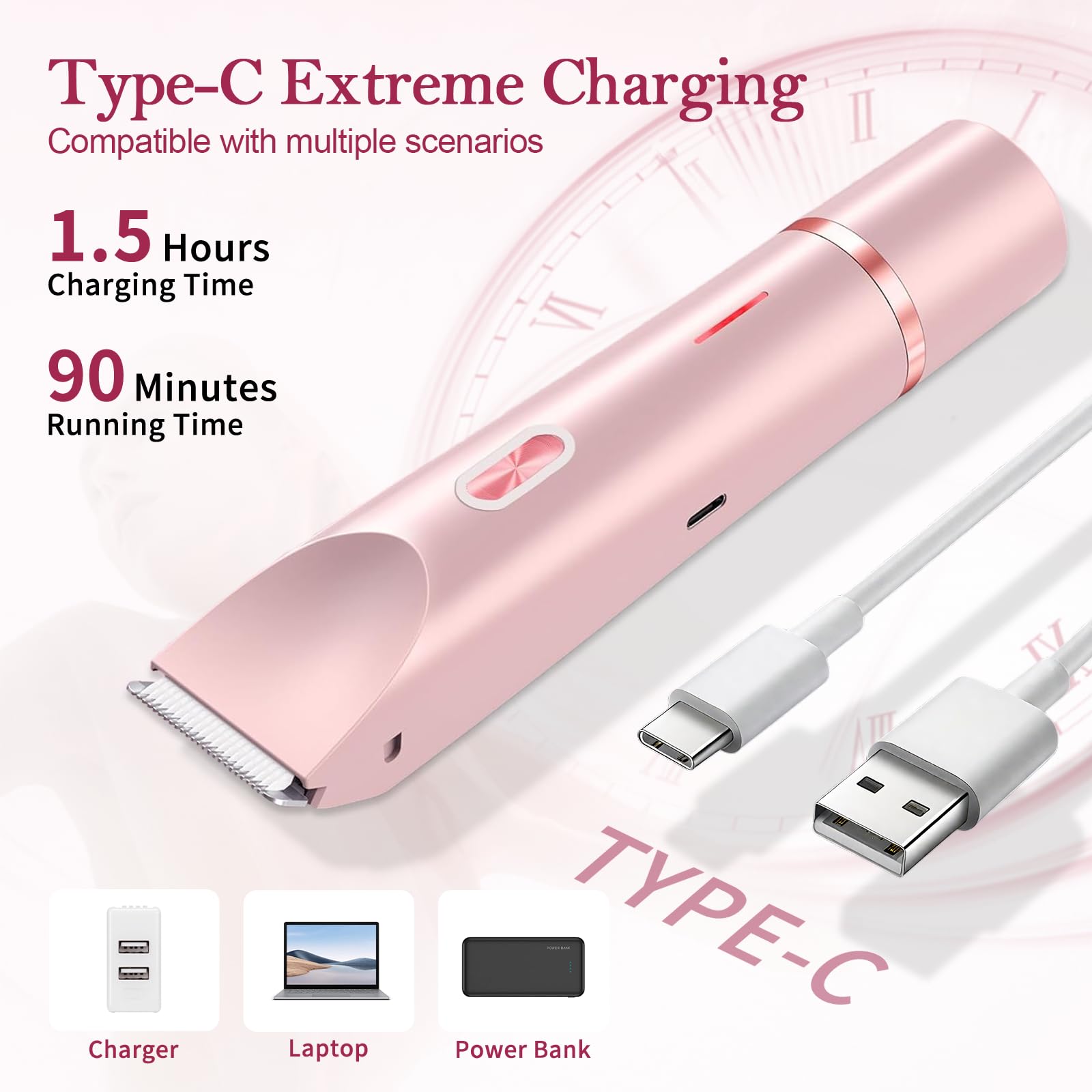 GlossLuxe Bikini Trimmer for Women, 2-in-1 Dual Head Shaver Women, IPX7 Waterproof Gentle Electric Razors for Sensitive Areas, Cordless Hair Removal for Shower & Travel, Holiday Gift (Pink)