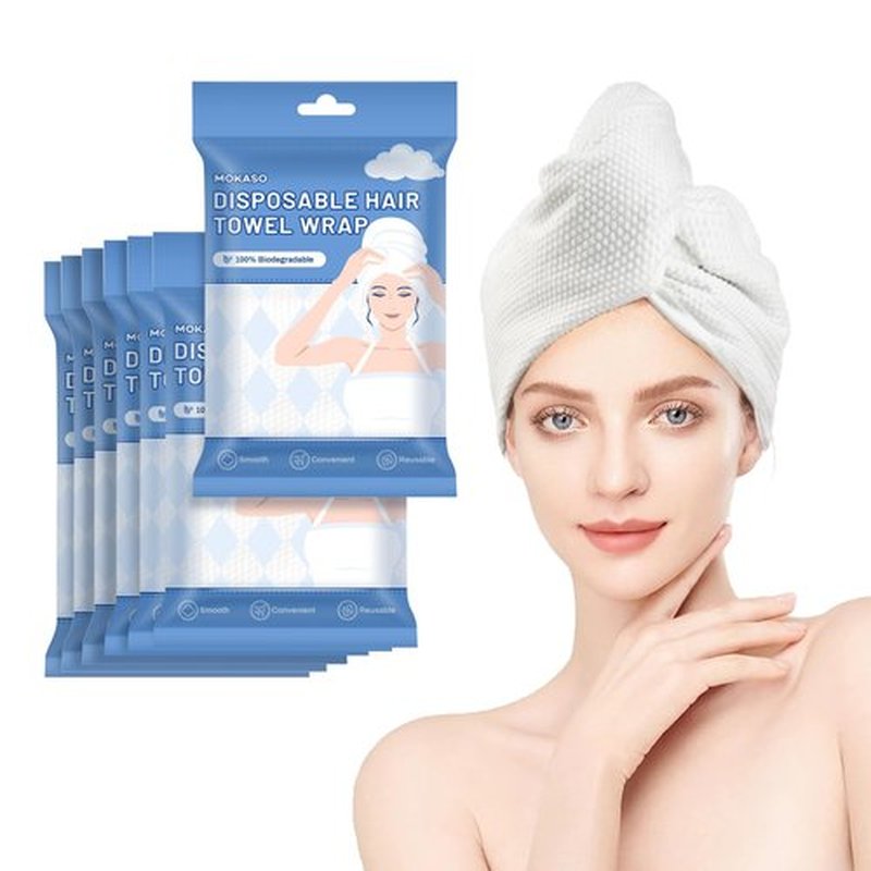 MOKASO 7-Pack Disposable Microfiber Hair Towel with Button, Large Quick-Drying Salon-Grade Towel Wraps, Fast-Drying Microfiber Turban for Women, Ideal for Travel, Gym, and Hotel Use