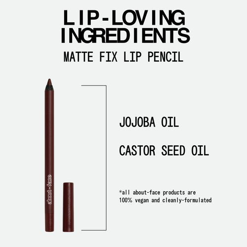 about-face Matte Fix Lip Pencil Smoked – Long-Wear, Creamy Matte Lip Liner with Hyaluronic Acid & Vitamins C & E – Vegan, Cruelty-Free, Clean Beauty – 0.042 oz (Plum Brown)
