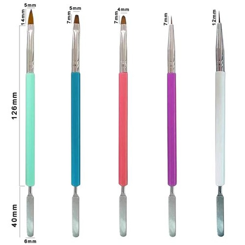 505PCS Acrylic Nail Brushes with False Nail Tips, Dual Head Gel Brush Acrylic UV Gel Picker Brush 3D Nail Acrylic Brush Fake Nail Tips Press on Nail Stiletto Nail for Dip Powder Extension Nails (C)