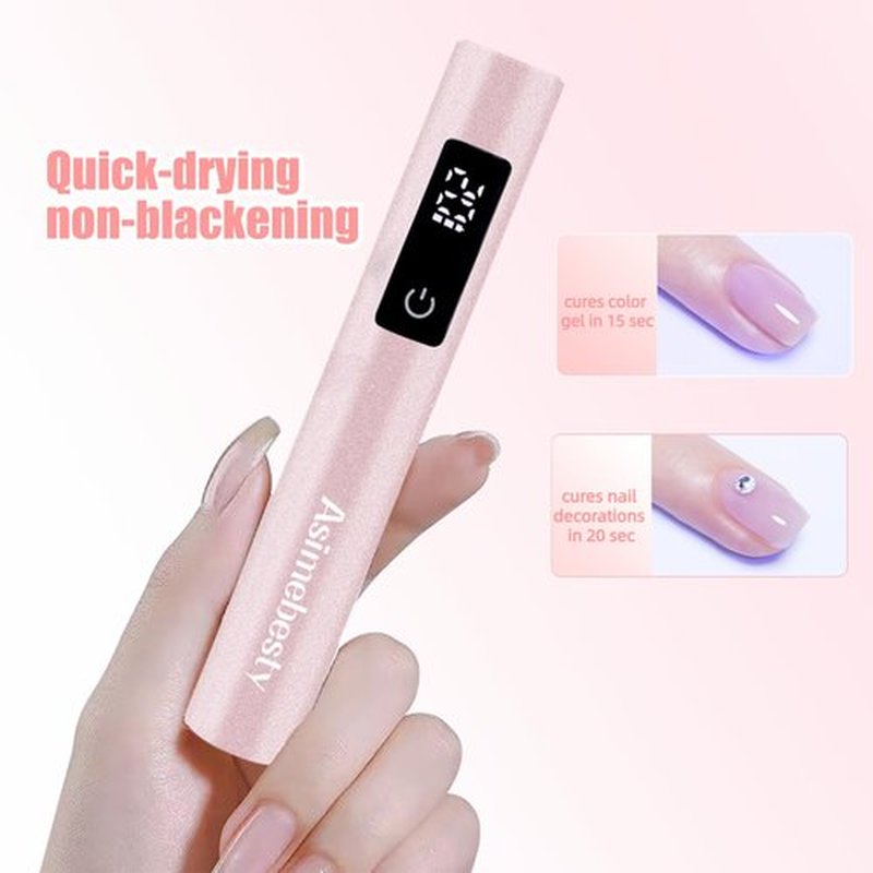 Asimebesty UV Light for Gel Nails, Mini UV Nail Lamp Hand held with Stand, Portable Small Nail Dryer Light for Gel Polish with 3 Timers, Rechargeable Cordless UV Light Nail for Fast Curing, Rose