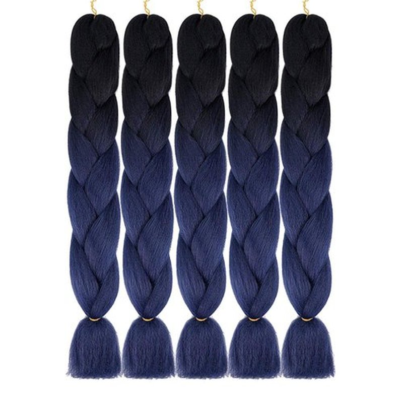 AIDUSA Ombre Braiding Hair Black to Dark Blue 5 Pcs Synthetic Afro Braiding Hair Extensions 24 Inch 2 Tones for Women Twist Crochet Braids 100g (#B20 Black to Dark Blue)