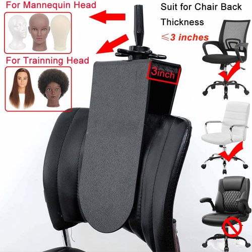 hairyhme 2 PCS Chair Mannequin Head Clamp Stand with Clip for Wigs and Trainning Head Sturdy and Durable Adjustable Wig Head Stand Holder for Cosmetology Hairdressing Seat Back Clamp