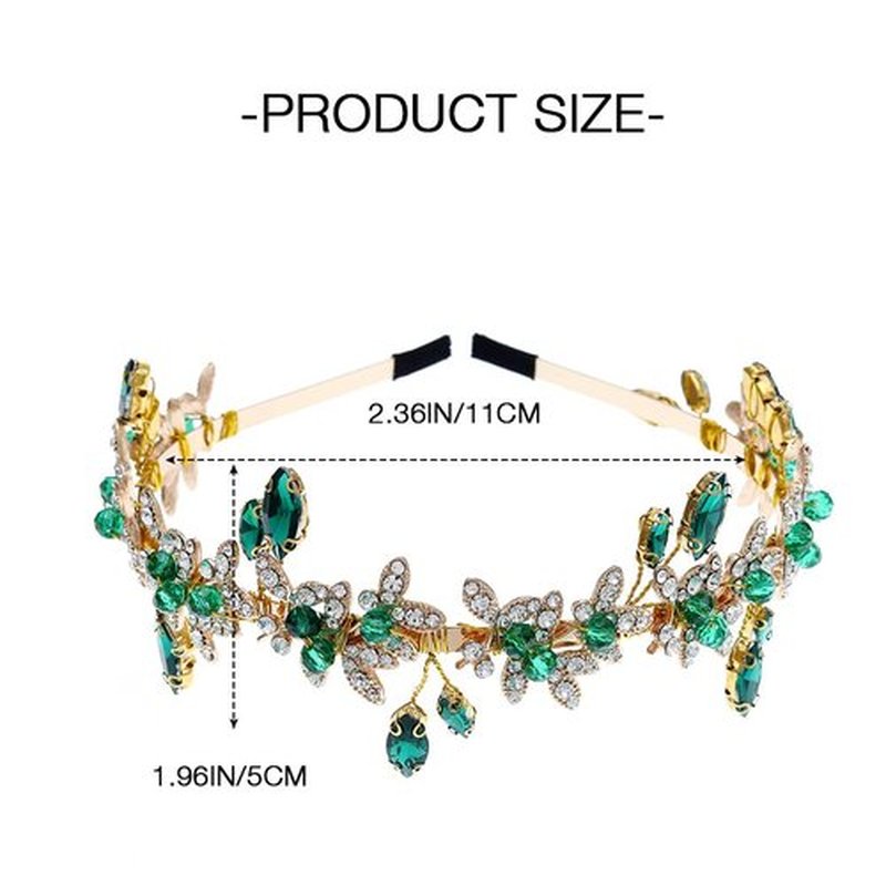 JEAIRTS Emerald Green Rhinestone Headband Gold Wedding Headpiece Hair Accessories for Women