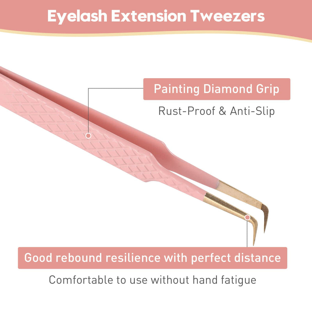 Ms.Queen Eyelash Extension Tweezers, Professional Fiber Tip Lash Tweezers Set of 5,Curved 45 90 Degree Volume Isolation Tweezers