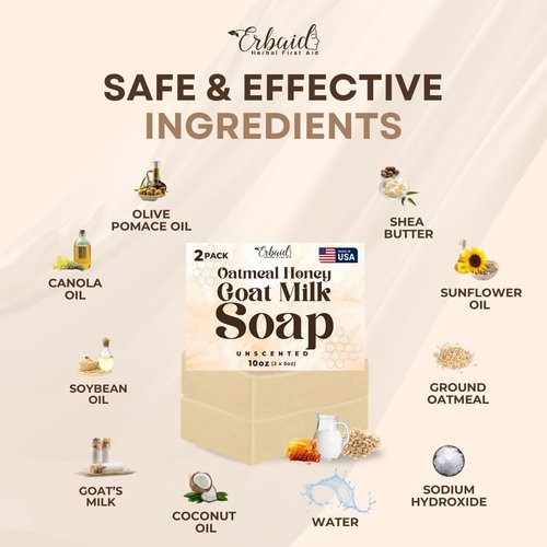 Oatmeal Soap – Natural Oatmeal & Honey Goat Milk Soap Bar – Face & Body Wash for Eczema, Psoriasis, Dry, Itchy, Sensitive Skin Relief – Unscented Wash Great for Kids, Babies – Handcrafted, Made in USA