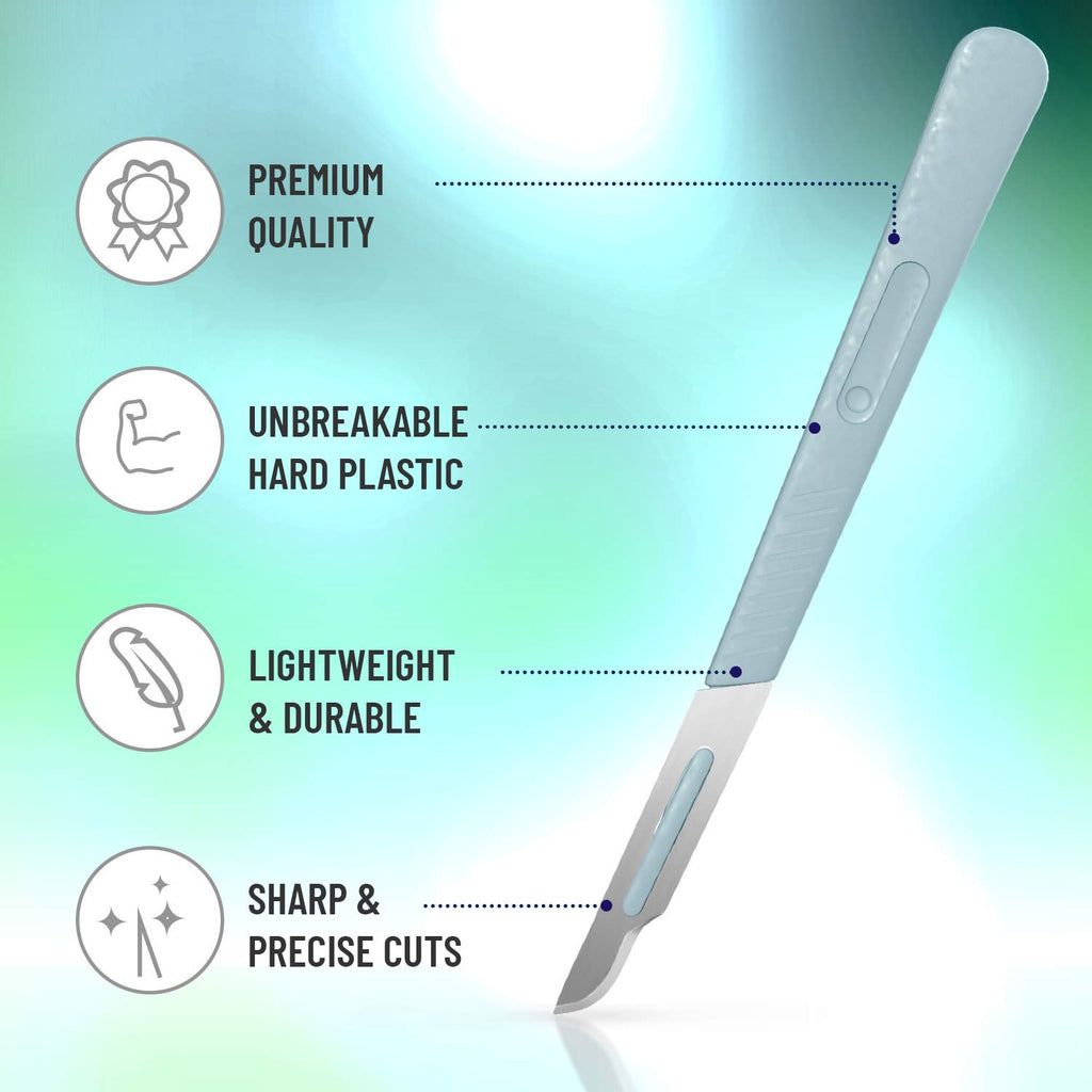 MyMed Disposable #15 Scalpel Blades, Sterile Pack of 20 Dermaplaning Blades with Plastic Scalpel Handle, Scalpel for School Science, High Carbon Steel Dermablade