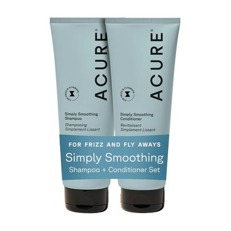 Acure Simply Smoothing Shampoo and Conditioner Set - Hydrating & Moisturizing for Women & Men, Moisturize Frizzy, Dry, Damaged Hair w/Coconut Water, Vegan, Paraben & Sulfate Free - 8 fl oz (2 Pack)