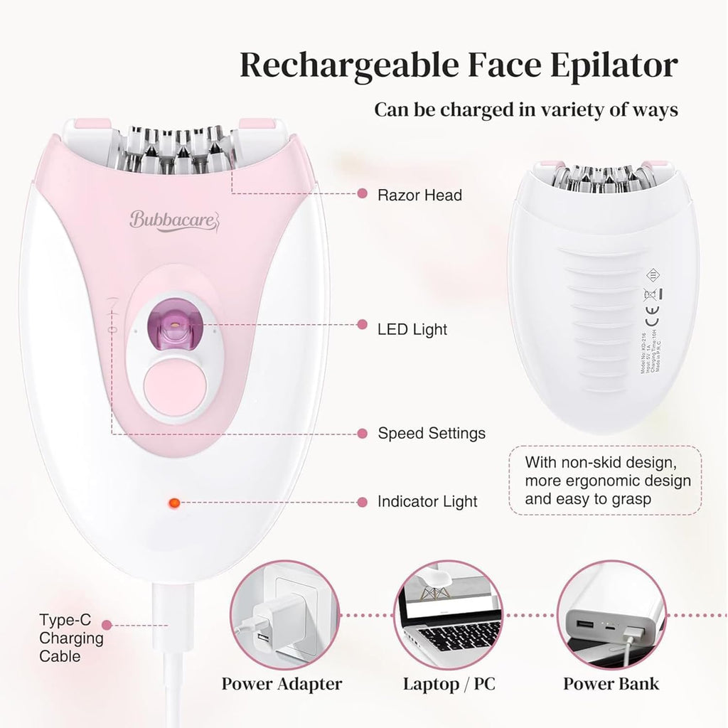Epilator for Women, Silent Smooth Glide 2-Speed Facial Hair Removal Device, Cordless Rechargeable Hair Remover for Face, Legs, Bikini, Arms