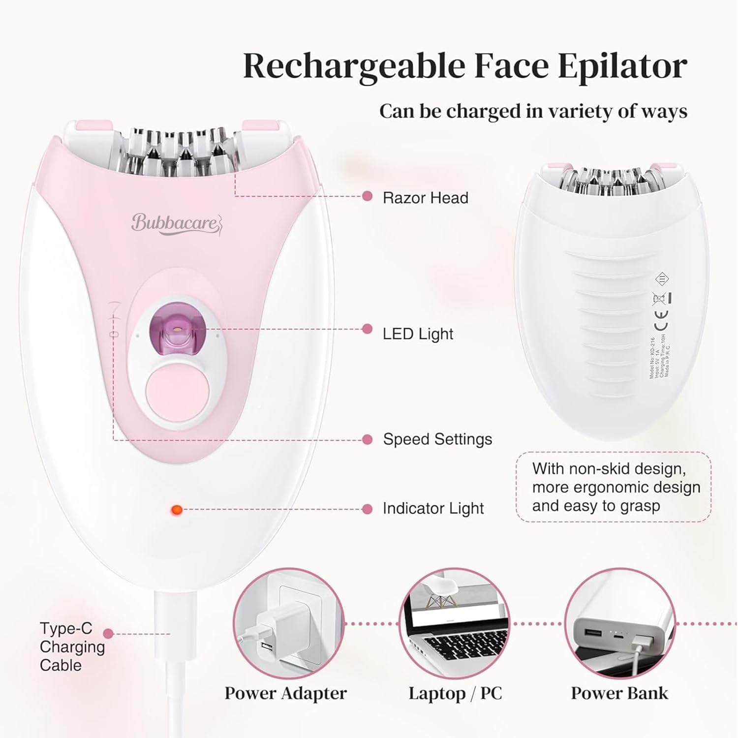 Epilator for Women, Silent Smooth Glide 2-Speed Facial Hair Removal Device, Cordless Rechargeable Hair Remover for Face, Legs, Bikini, Arms