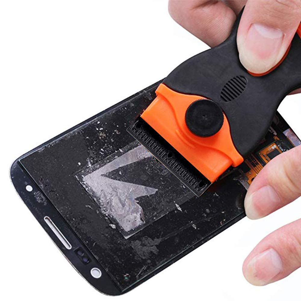 CANOPUS Plastic Razor Blade Scraper with 10 Double Edged Plastic Replacement Blades, Suitable to Remove Glue, Stickers, Decals, Gaskets, Auto Window Tint Vinyls, Black-Orange