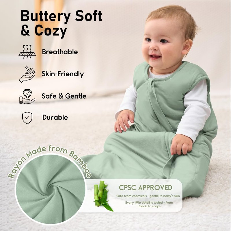 Yoofoss Baby Sleep Sack | Rayon Made from Bamboo | Super Soft 1.0 Tog Wearable Blanket for 6-12 Months