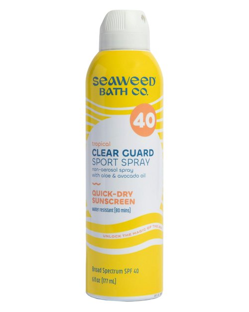 Seaweed Bath Co. Clear Guard SPF 40 Sport Broad Spectrum Sunscreen - Quick Dry, Air-Powered Spray - Natural Tropical Scent - With Sustainably Harvested Seaweed, Aloe, Avocado Oil - 6 oz