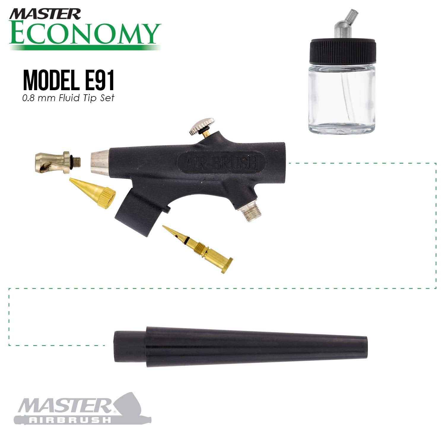 Master Airbrush Model E91 Airbrush Set Master Single-Action External Mix Siphon Feed Airbrush Set with 0.8mm Tip and 1/8" air Inlet