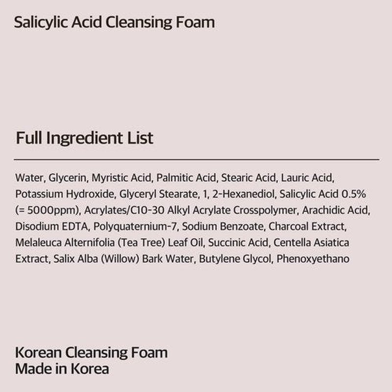 eyeNlip Salicylic Acid Cleansing Foam 5.07 fl oz - Gentle Exfoliating Face Wash with Tea Tree and Charcoal for Clear, Refreshed Skin, Korean Skincare
