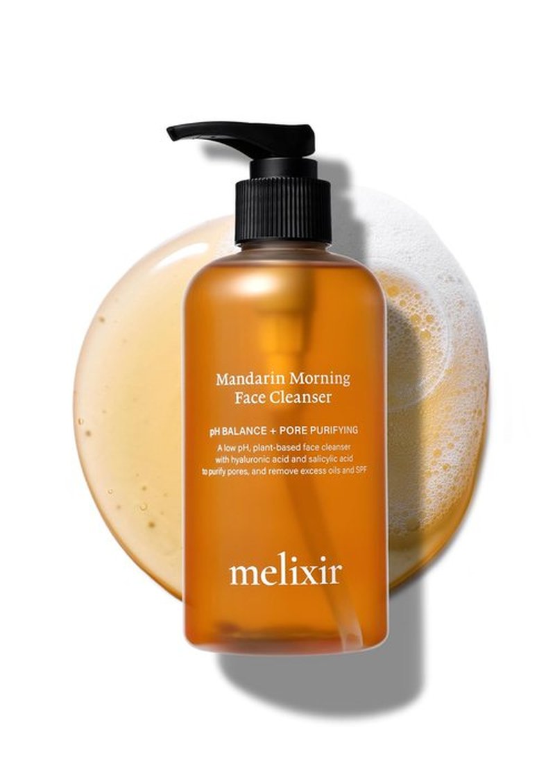 Melixir Mandarin Morning Face Cleanser, Gentle Non-Stripping Daily Cleanser for Dry Skin, Hydrating Hyaluronic Acid & BHA, Low pH Gel, Removes Excess Oil & SPF, Korean Skincare (8.4 fl.oz./250ml)