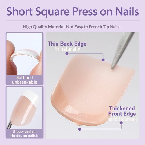 AddFavor 150pcs French Tip Press on Nails Short Square Fake Nails with 15 Sizes, Adhesive Tabs, French Tip Nails Press ons A1crylic Short Acrylic Nail for Women DIY Home Manicure
