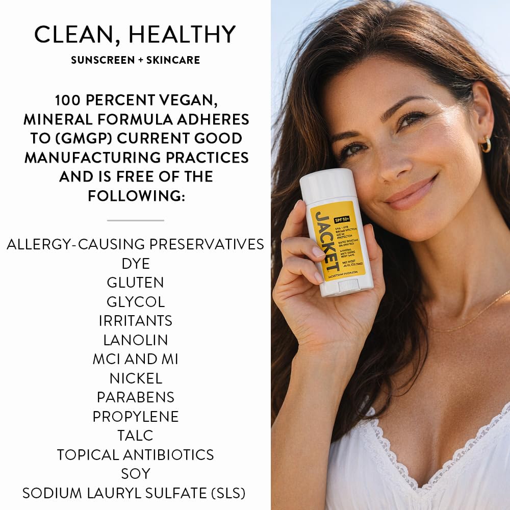 SPF 50+ Mineral Sunscreen Stick for Face & Body, Broad Spectrum UVA/UVB Protection, Water-Resistant Non-Comedogenic Sunblock, Vegan Zinc Oxide Formula with Moisturizing Oils, Travel-Friendly Solid SPF