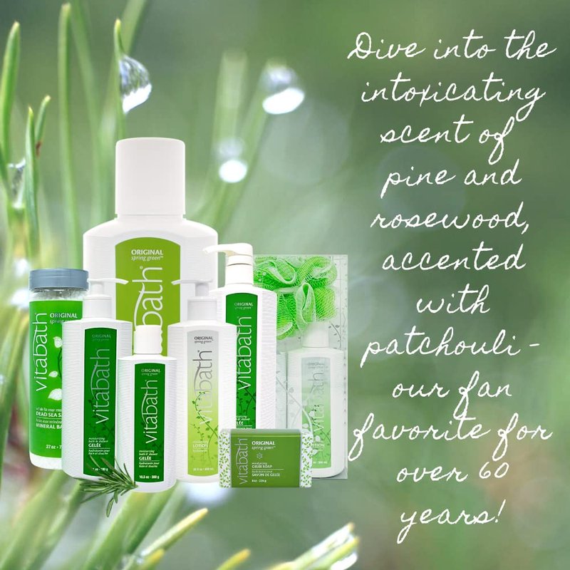 Vitabath Original Spring Green Bath & Shower Gel - Hydrating Botanical Skin Rejuvenation, 21 oz
