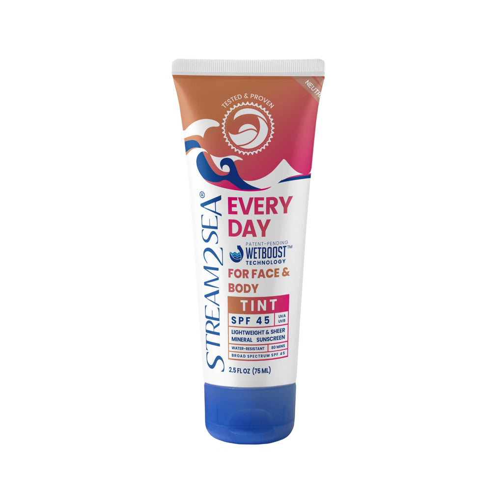 STREAM 2 SEA Every Day Tint Mineral Sunscreen SPF 45 Broad Spectrum — No White Cast | Reef Safe, Biodegradable, EWG Verified | Zinc Oxide Dewy Makeup Base, Water Resistant | Face & Body 2.5 Fl Oz