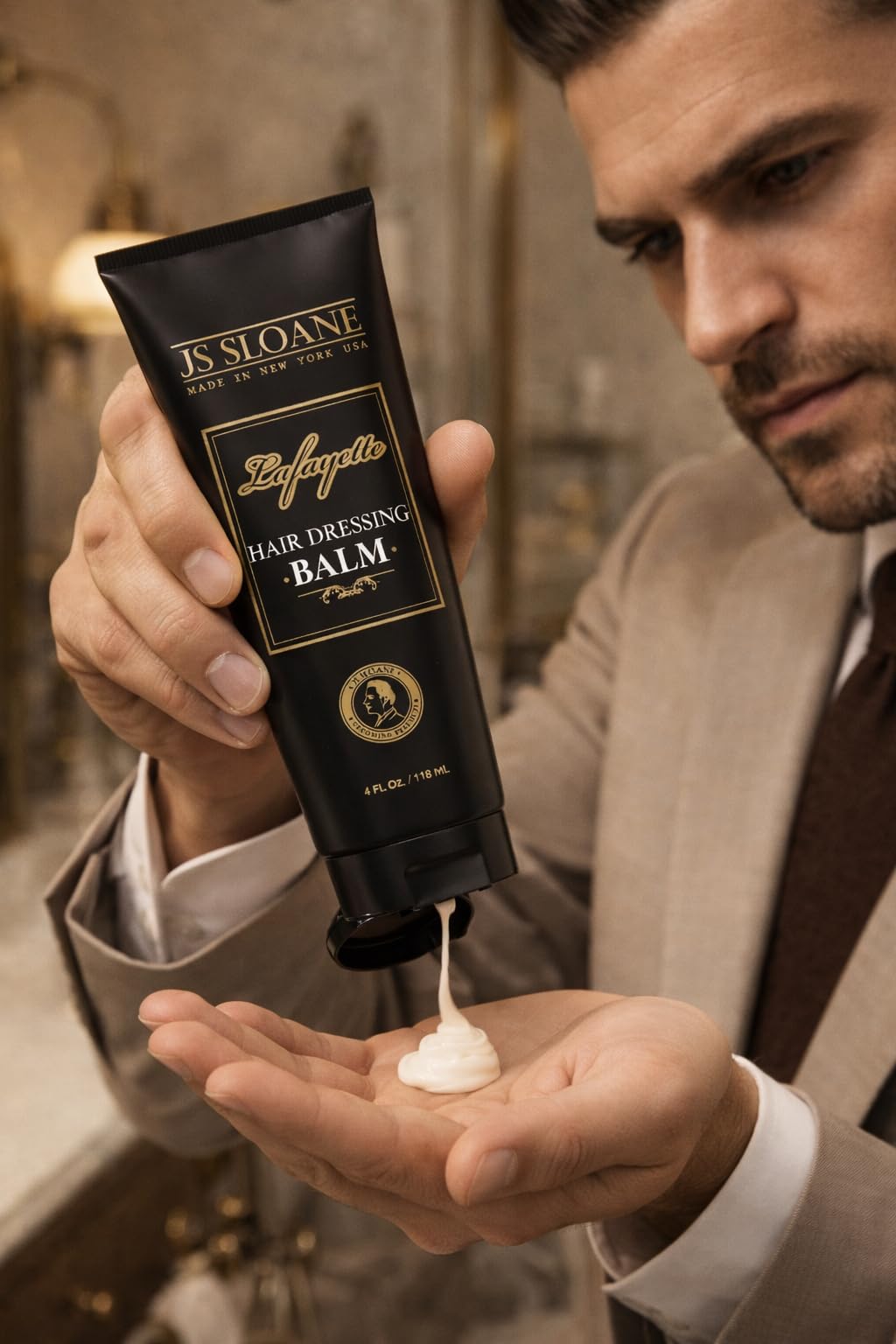 JS Sloane Hair Dressing Balm for Men – Lightweight Styling Cream for Shine & Texture – Restores Dry, Thick & Coarse Hair – Non-Greasy, Medium Hold, Beard Friendly – 4 Fl Oz / 118 mL