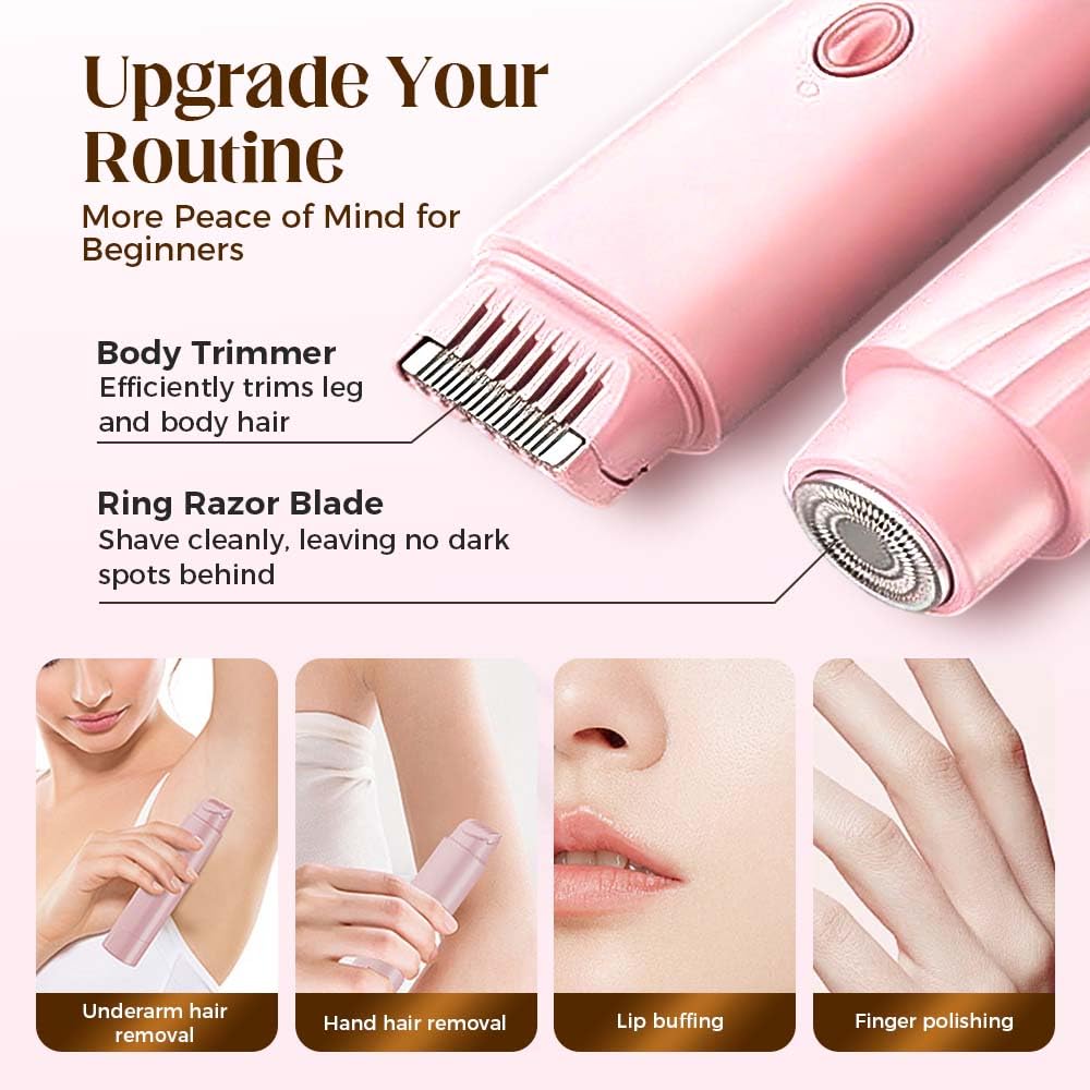 2-in-1 Electric Bikini Trimmer for Women, Waterproof Dual-Head Shaver & Epilator for Pubic, Underarm, Legs & Face, Rechargeable Painless Hair Removal (Pink)