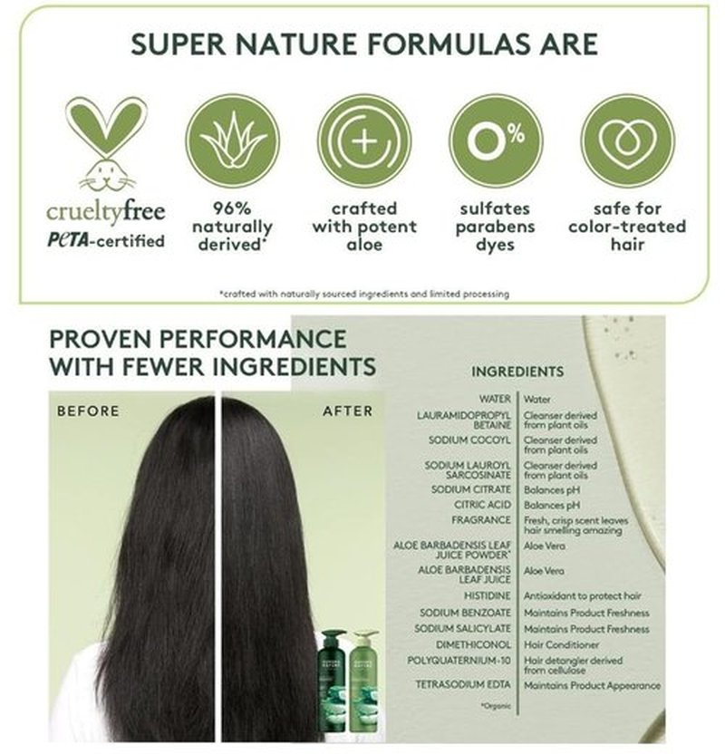 Super Nature Shampoo and Conditioner Set – Sulfate Free, Paraben Free Hair Care Duo Hydrating & Nourishing Formula with Aloe for Dry, Damaged, Curly, or Color Treated Hair 2 Pack (16 fl oz Bottles)