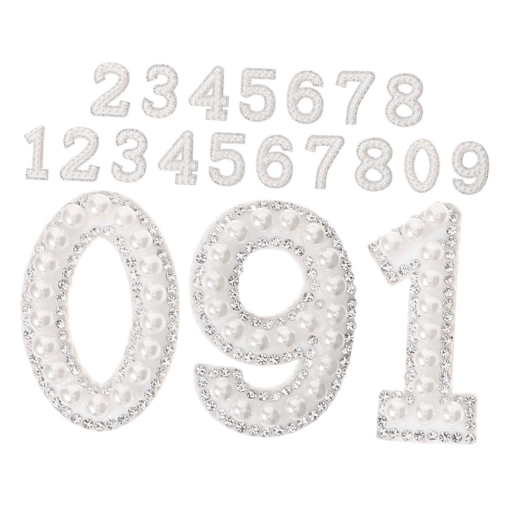 Angoily Number Stickers, 10PCS Bling Rhinestone Pearl Iron-On Patches DIY Faux Pearl Number Applique for Clothing Shoes Coat Patches, Gem Stickers, Dazzling Embellishments for Fashion Projects
