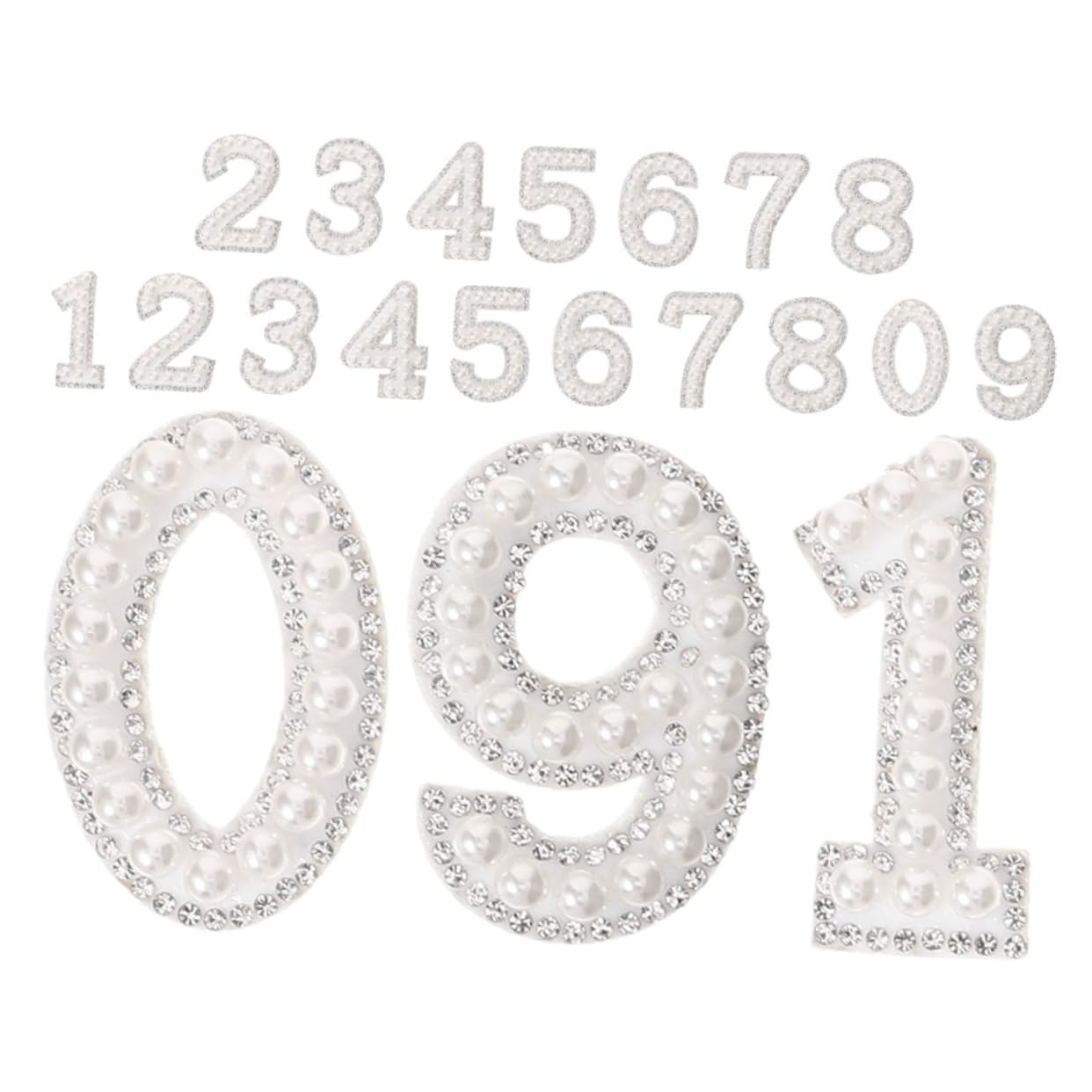 Angoily Number Stickers, 10PCS Bling Rhinestone Pearl Iron-On Patches DIY Faux Pearl Number Applique for Clothing Shoes Coat Patches, Gem Stickers, Dazzling Embellishments for Fashion Projects