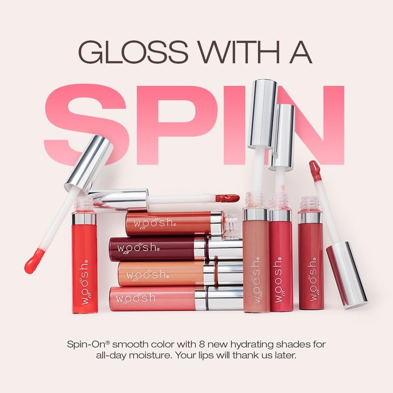 Woosh Beauty Spin-On Lip Gloss - Hydrating Hyaluronic Acid & Shea Butter for No Fine Lines | Vegan & Cruelty-Free - Glaze