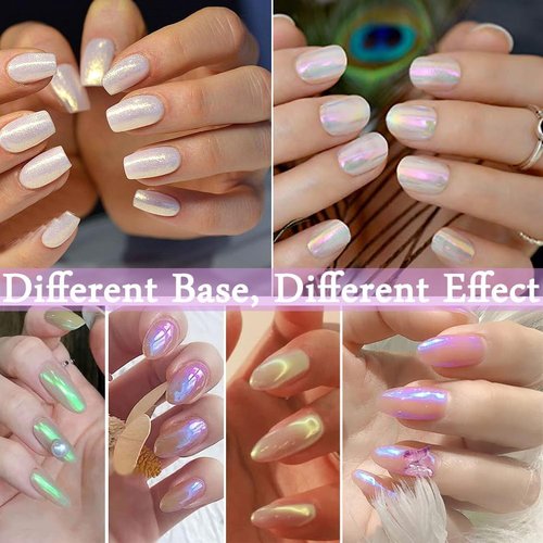 Pretty Diva 8 Colors Iridescent Pearl Chrome Nail Powder, Aurora Pearl Nails Chrome White Pearl Chrome Powder for Nails Metallic Manicure Pigment