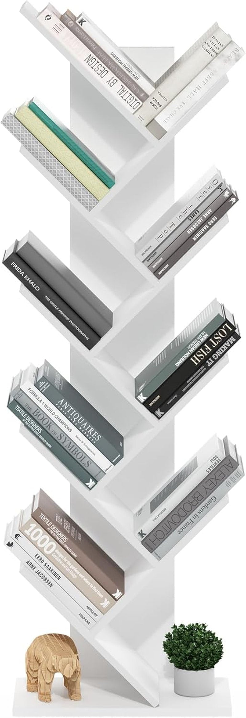 Furinno TREE Bookshelf - 9-Tier Tree Bookcase with Angled Open Shelves | White, 8.4 x 15.7 x 50.9 Inches