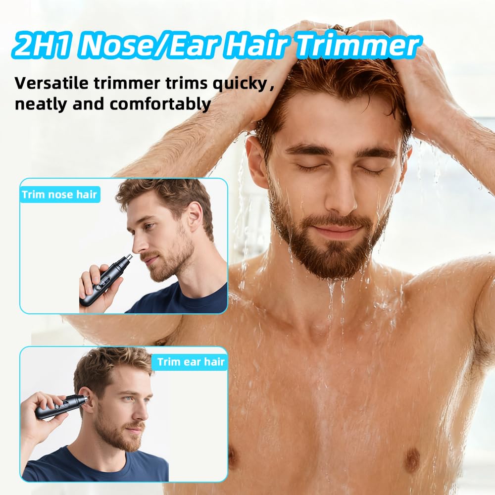 FREIOWEEI Ear & Nose Hair Trimmer, Professional Painless Eyebrow and Facial Hair Trimmer for Men and Women, C-Type Rechargeable, Waterproof Double Edged Blade Black