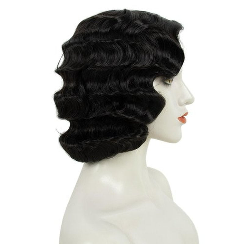 MEDISIFA Black 20s Wig for Women Long Finger Wave Party Wigs Synthetic Full Vintage Wigs for Womens Lady Cosplay Costume Fancy Dress 1920s Flapper Wig