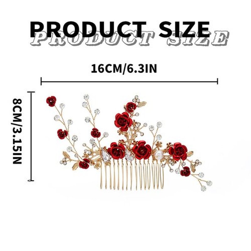 Foyte Crystal Flower Wedding Hair Comb Red Rose Headpiece Gold Hair Piece Bride Pearl Hair Accessories for Women