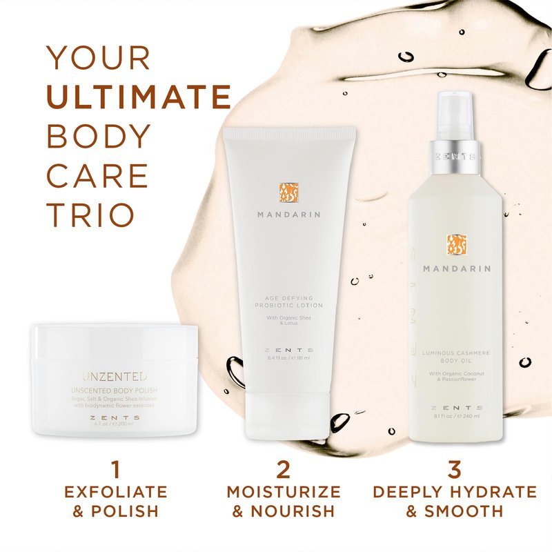 Zents Luminous Cashmere Body Oil (Travel Size - Mandarin Fragrance) | Moisturizing Body Oil with Vitamin E & Organic Coconut Oil | Softens & Smooths Skin | 1 fl oz | TSA Approved