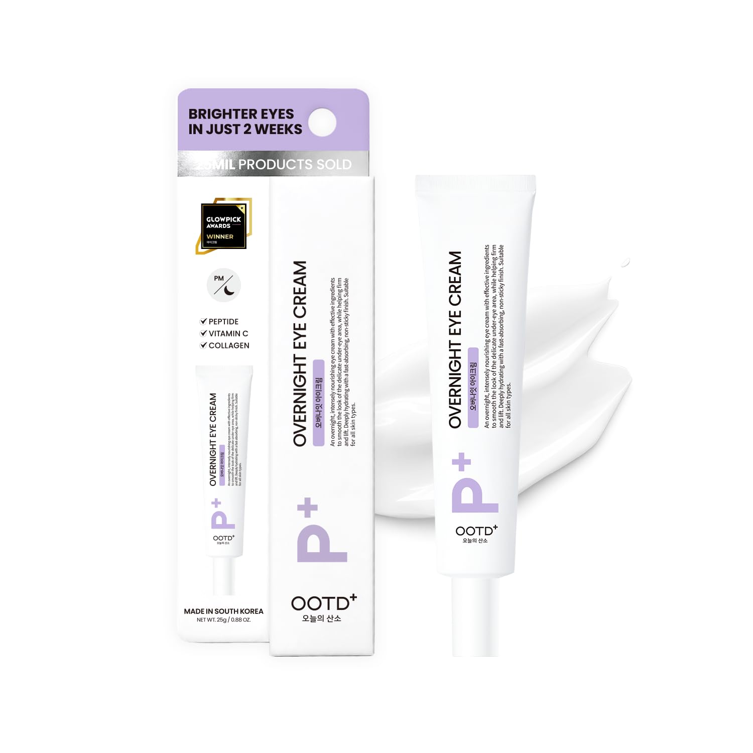 Korean Eye Cream for Dark Circles and Puffiness, Wrinkle-Smoothing Under Eye Cream with Peptide, Vitamin C & Collagen, Vegan Eye Care (25g)