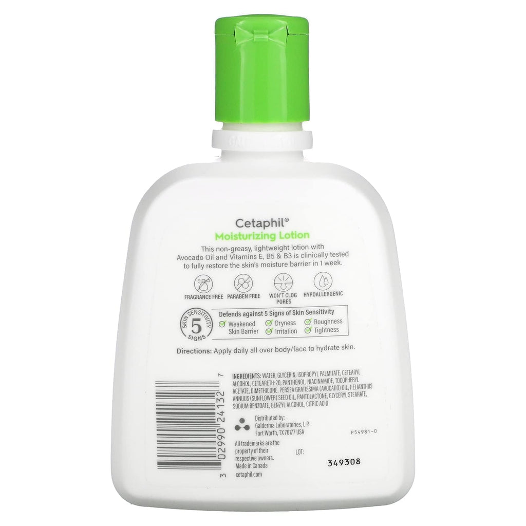 Cetaphil Moisturizing Lotion, Dry To Normal, Sensitive Skin, Avocado Oil & Essential Vitamins B5 & B3, 8 fl oz (237 ml) (Pack of 2)