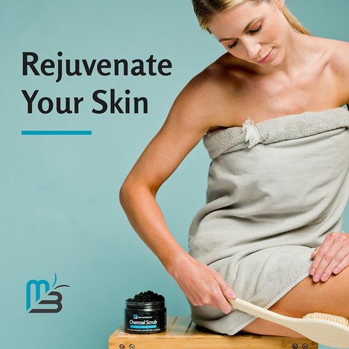 Exfoliating Charcoal Scrub with Collagen & Stem Cells – Salt Scrub for Body Toning, Cellulite, Armpit Detox, and Skin Smoothing for Face, Feet, and Body by M3