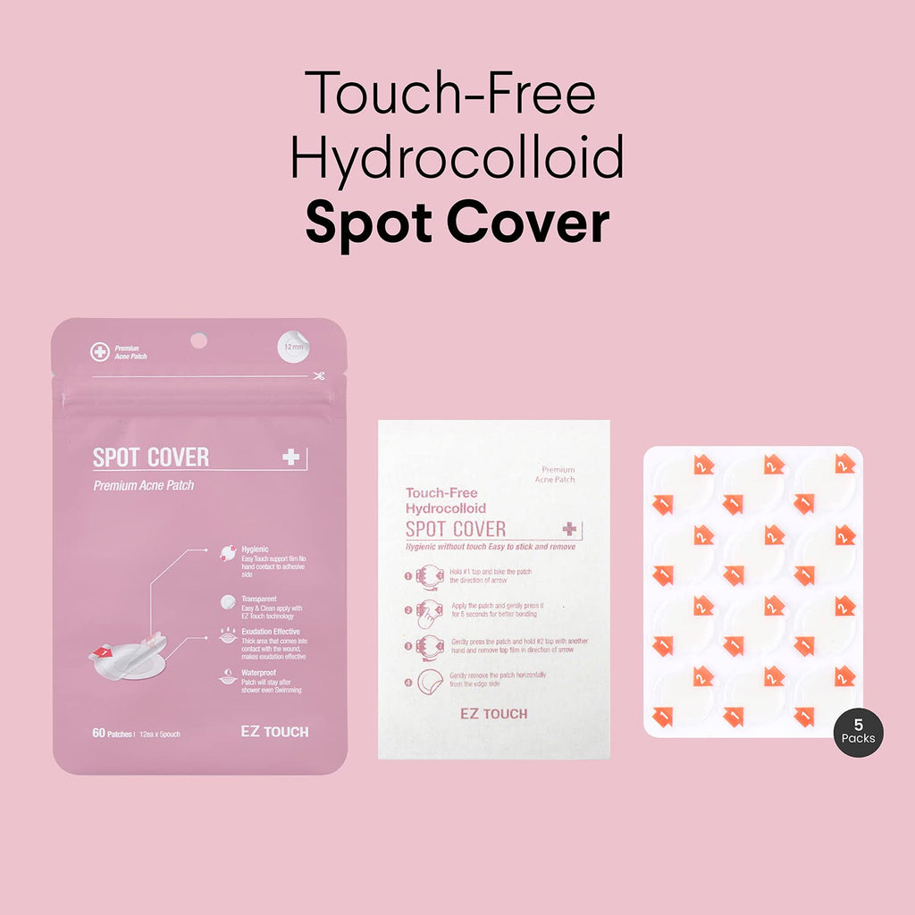 Touch-free Hydrocolloid Acne Pimple Patch(60 count, 12mm, Fast0Healing) | Last 48 hr | Patented Korean Spot Cover by EZ touch
