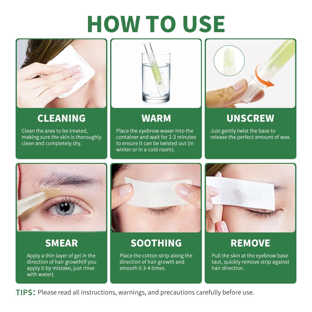 LINEDSON Eyebrow Wax Kit for Hair Removal, Facial Waxing Kit for Women, Eyebrow Waxing Kit with Eyebrow Wax Pen (0.2 Ounce),10 Pcs Cotton Strips& 4 Pcs Cleansing Wipes