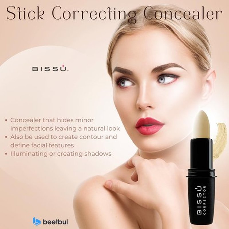 Bissú Stick Correcting Concealer - 15 Versatil Shades, Natural Finish, Contouring, Highlighting, Easy Application, 4,7 grms (White, Stick)