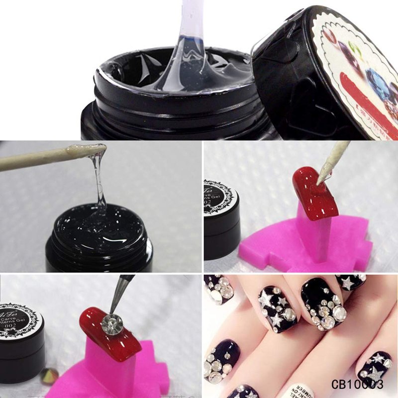 YesLady Nail Art Rhinestone Builder Glue Kit Super Adhesive Nail Gel for Gems & Jewelry Diamond Beads (UV/LED Lamp Cure Needed) with Brush &Sequin