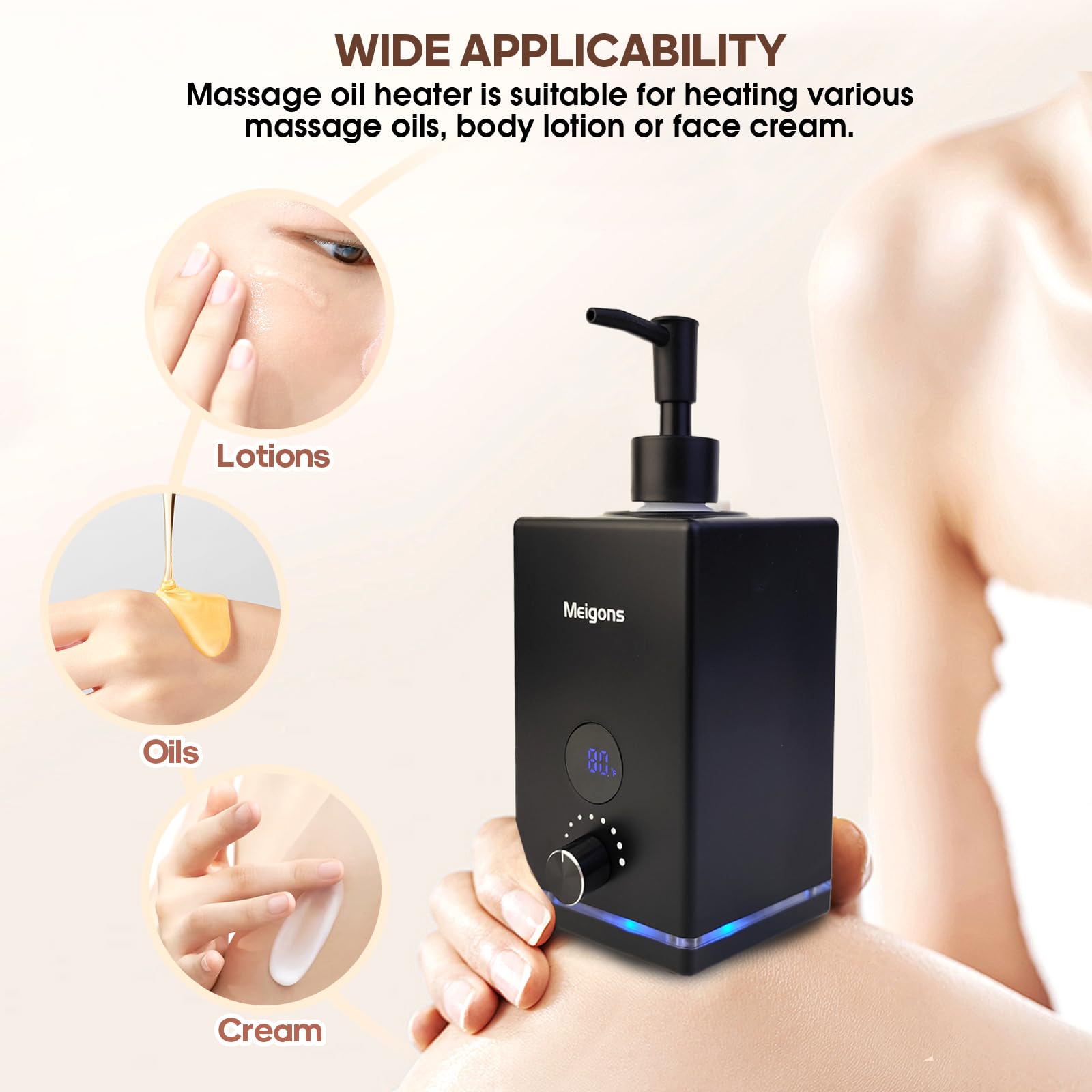 Oil Warmer for Massage, Body Lotion Heater with Two Oil Bottle Dispenser
