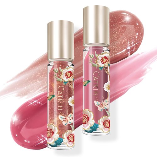 Catkin Lip Plumper Gloss - Tinted Lip Serum with Hyaluronic Acid & Jojoba Oil | Non-Sticky Hydrating Formula, 0.12 Fl Oz (2pcs)